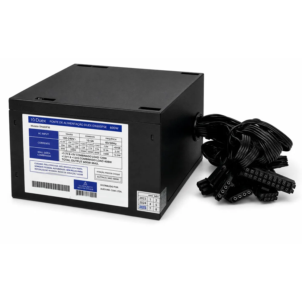 Imagem 3 de 4 do produto Fonte De Alimentação Atx Duex Black, 600w, Bivolt Manual, Com Cabo, Preto - Dx600fs