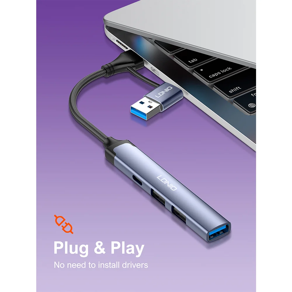 Imagem 5 de 5 do produto Hub Usb-c Ldnio Ds-64c 4 Em 1 5gbps Alumínio Cinza