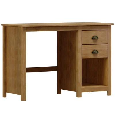 Mesa Escrivaninha Retangular Modelo 9138 Outros 2 Gavetas Madeira Maciça 110 Cm Amadeirado