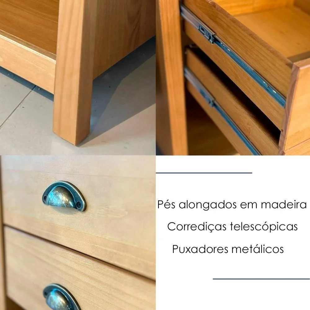 Imagem 3 de 5 do produto Mesa Escrivaninha Retangular Modelo 9138 Outros 2 Gavetas Madeira Maciça 110 Cm Amadeirado