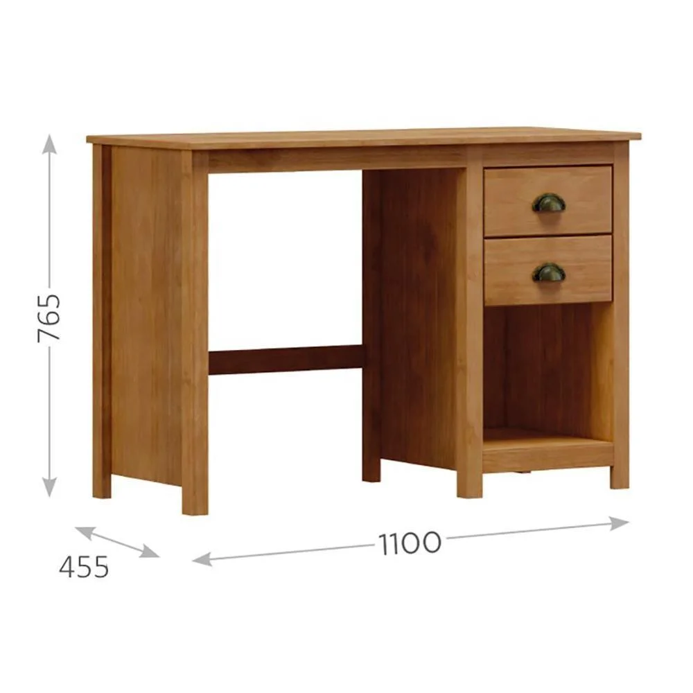 Imagem 5 de 5 do produto Mesa Escrivaninha Retangular Modelo 9138 Outros 2 Gavetas Madeira Maciça 110 Cm Amadeirado