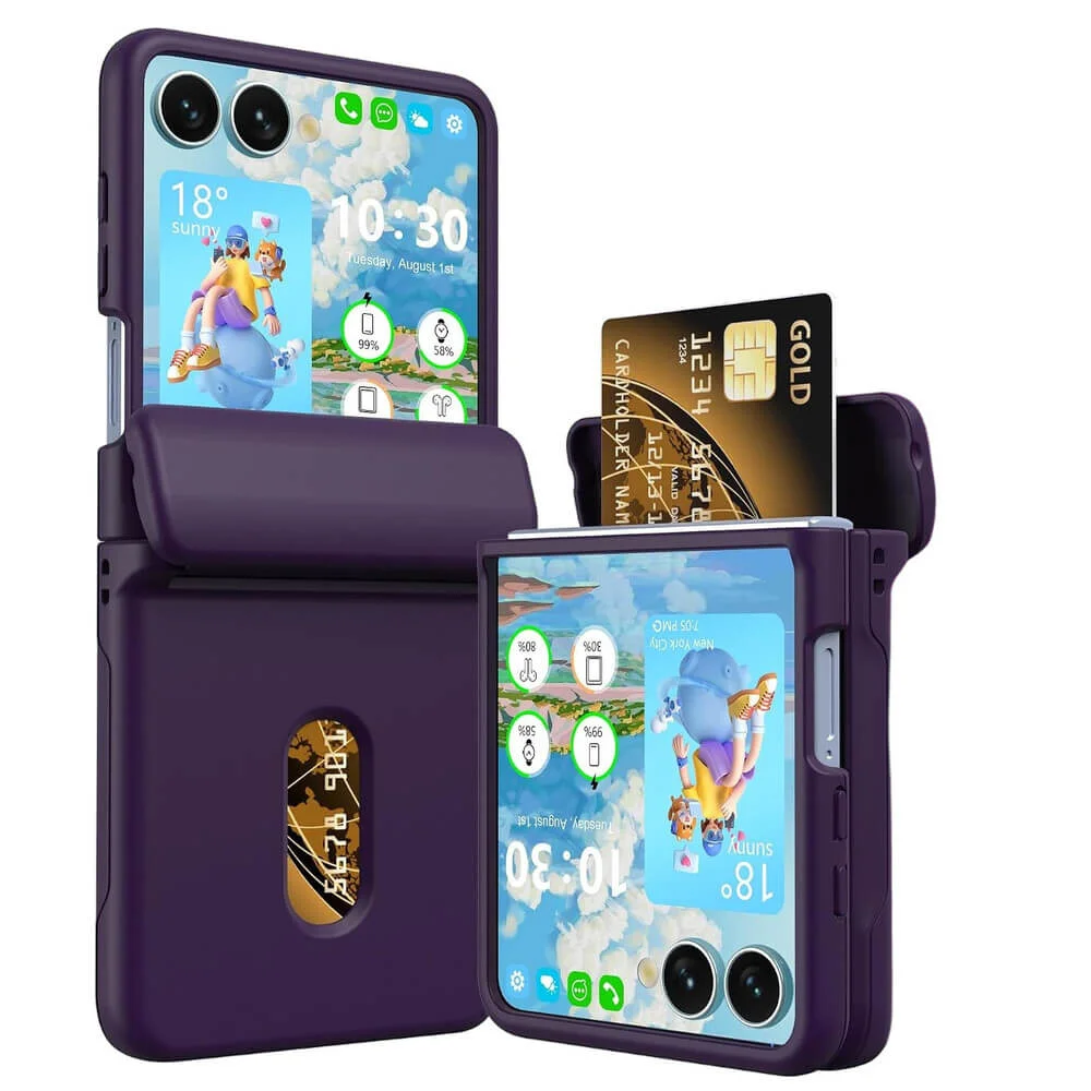 Imagem 1 de 5 do produto Brcshop | Capa Samsung Galaxy Z Flip 7 Porta Cartão Carteira Antichoque com Proteção Dobradiça - Cor: Roxo