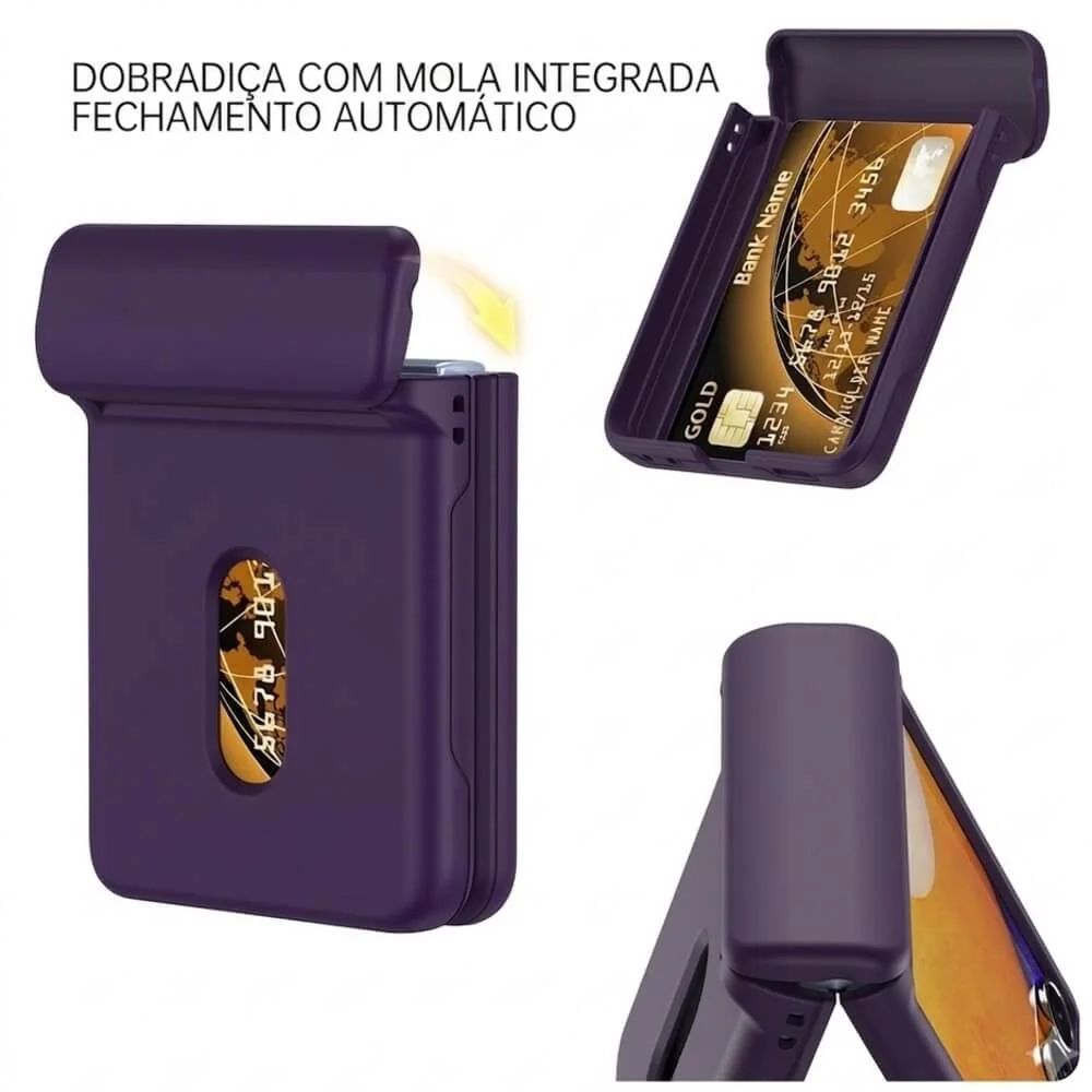 Imagem 2 de 5 do produto Brcshop | Capa Samsung Galaxy Z Flip 7 Porta Cartão Carteira Antichoque com Proteção Dobradiça - Cor: Roxo