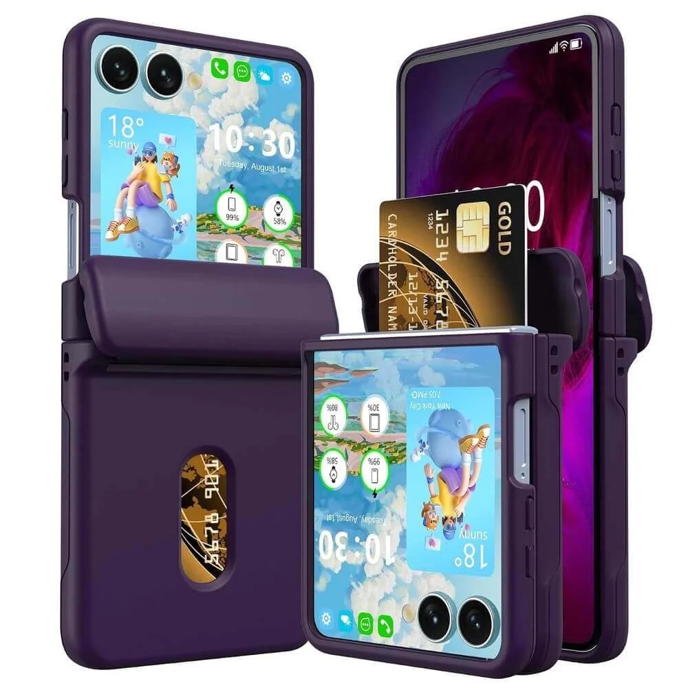Imagem 4 de 5 do produto Brcshop | Capa Samsung Galaxy Z Flip 7 Porta Cartão Carteira Antichoque com Proteção Dobradiça - Cor: Roxo