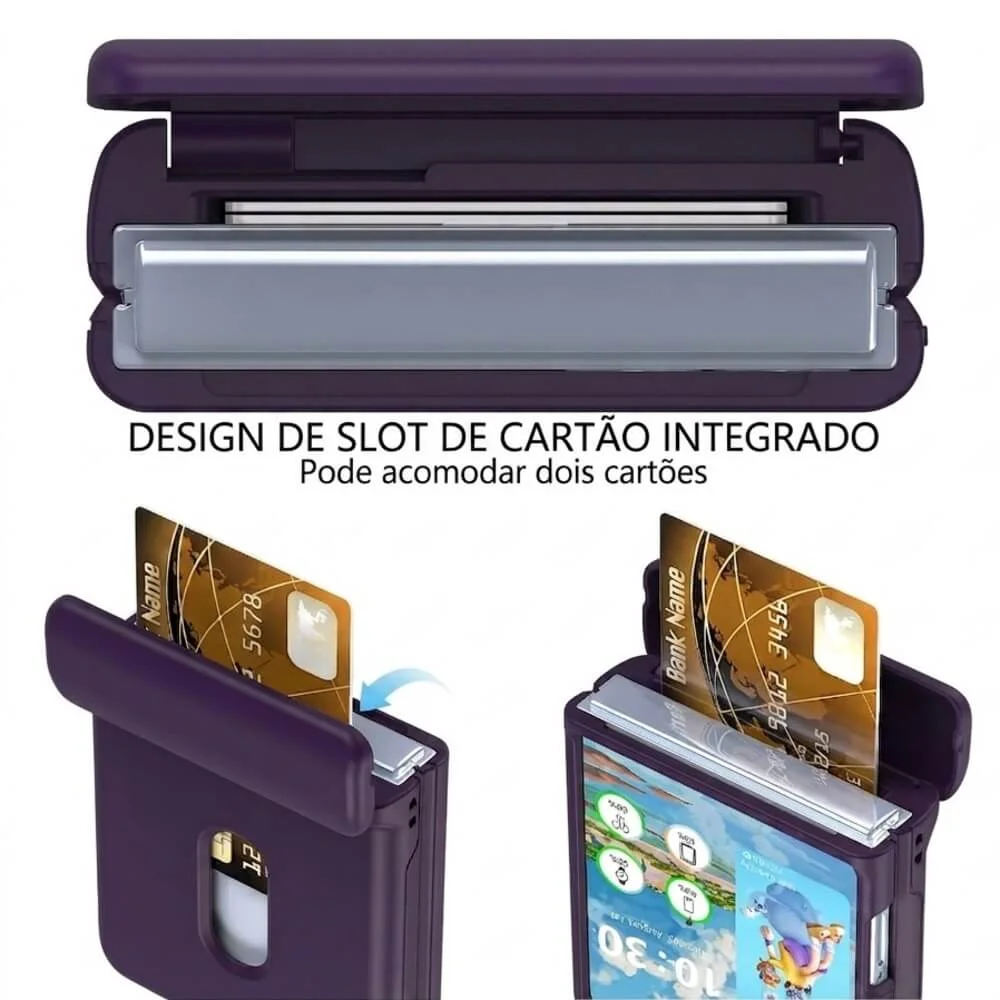 Imagem 5 de 5 do produto Brcshop | Capa Samsung Galaxy Z Flip 7 Porta Cartão Carteira Antichoque com Proteção Dobradiça - Cor: Roxo