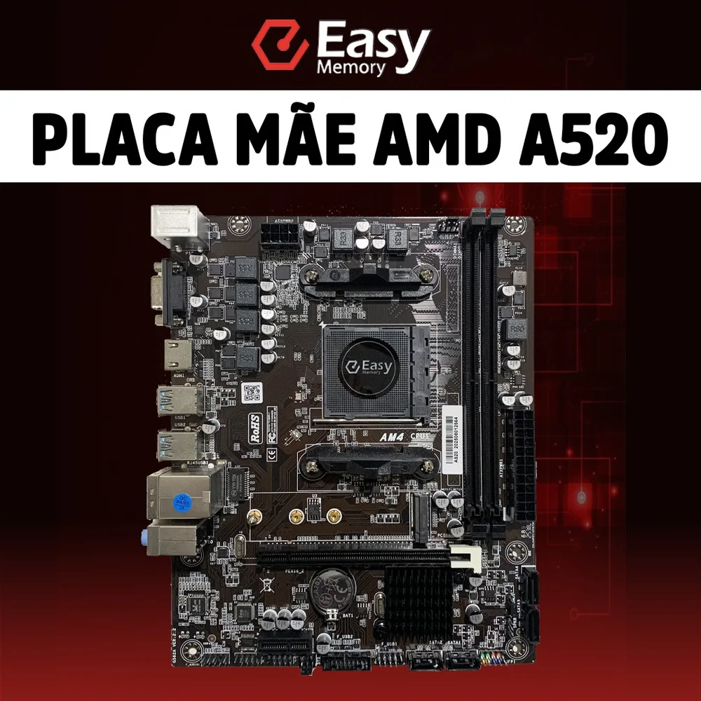 Imagem 3 de 4 do produto Placa-mãe Easy A520, Socket Amd Am4, M-atx, Ddr4, Chipset Amd A520