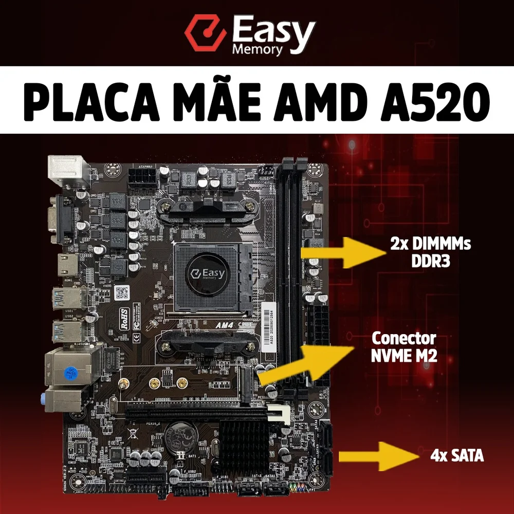 Imagem 4 de 4 do produto Placa-mãe Easy A520, Socket Amd Am4, M-atx, Ddr4, Chipset Amd A520