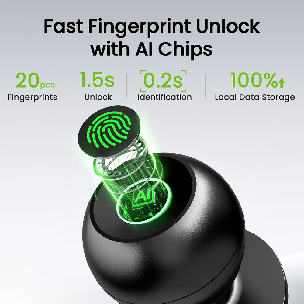 Imagem 2 de 5 do produto Fechadura De Porta Com Impressão Digital Maçaneta Inteligente 3 Em 1 Aplicativo Biometria Chave