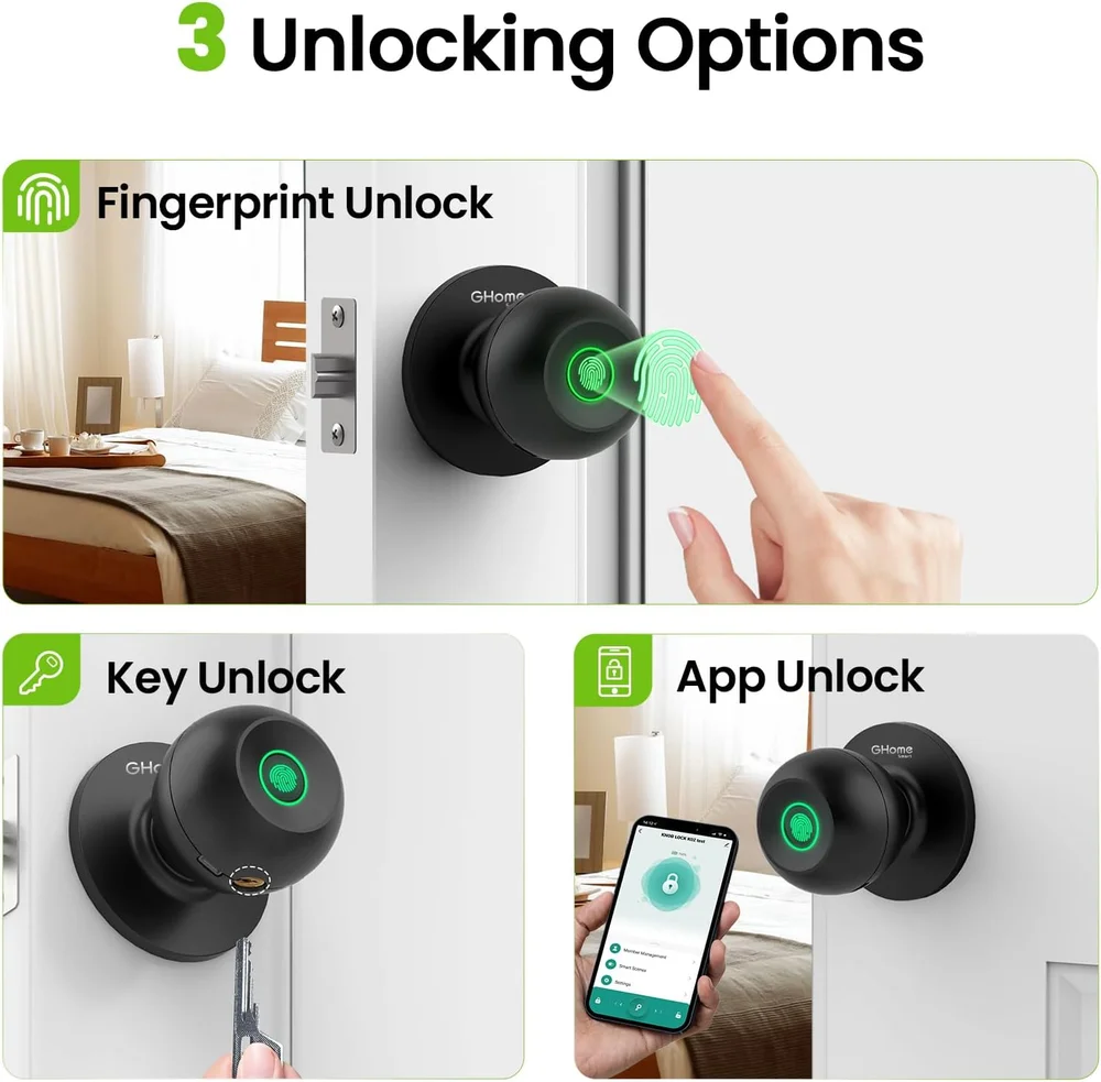 Imagem 5 de 5 do produto Fechadura De Porta Com Impressão Digital Maçaneta Inteligente 3 Em 1 Aplicativo Biometria Chave