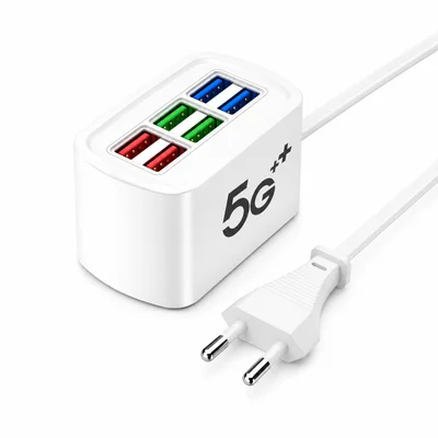 Carregador Usb 6 Portas Hub Usb Estação De Carregamento Rápido Qc 3.0 Mesa Cabo 1m Iphone 16 Android