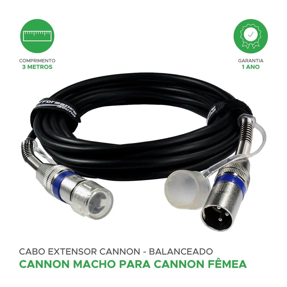 Imagem 2 de 4 do produto Cabo Xlr Canon Profissional Extensor Macho Fêmea 3m Balancea