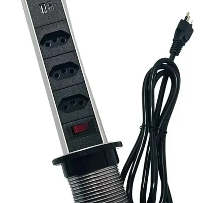 Torre 3 Tomada De Mesa Retrátil Bivolt De Embutir Bancada Com Usb E Usb-c To-121