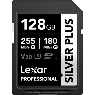 Lexar Professional Silver Plus Cartão Sdxc Uhs-i, 128GB, Leitura 255 Mb/s, Gravação 180 Mb/s, V30, 4k Uhd