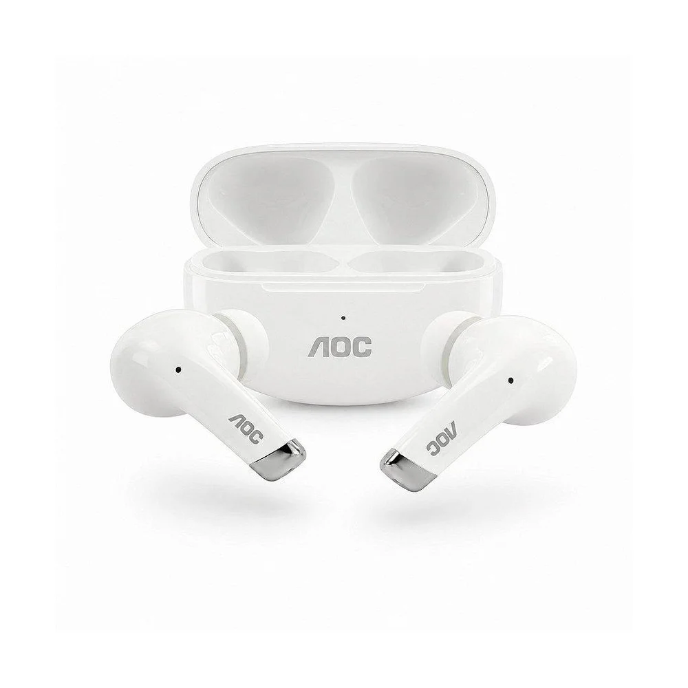 Fone De Ouvido Bluetooth Earbuds Pro V5.4 Com Estojo De Recarga, Baixa Latência E Tradução Por Ia- Branco - Aoc