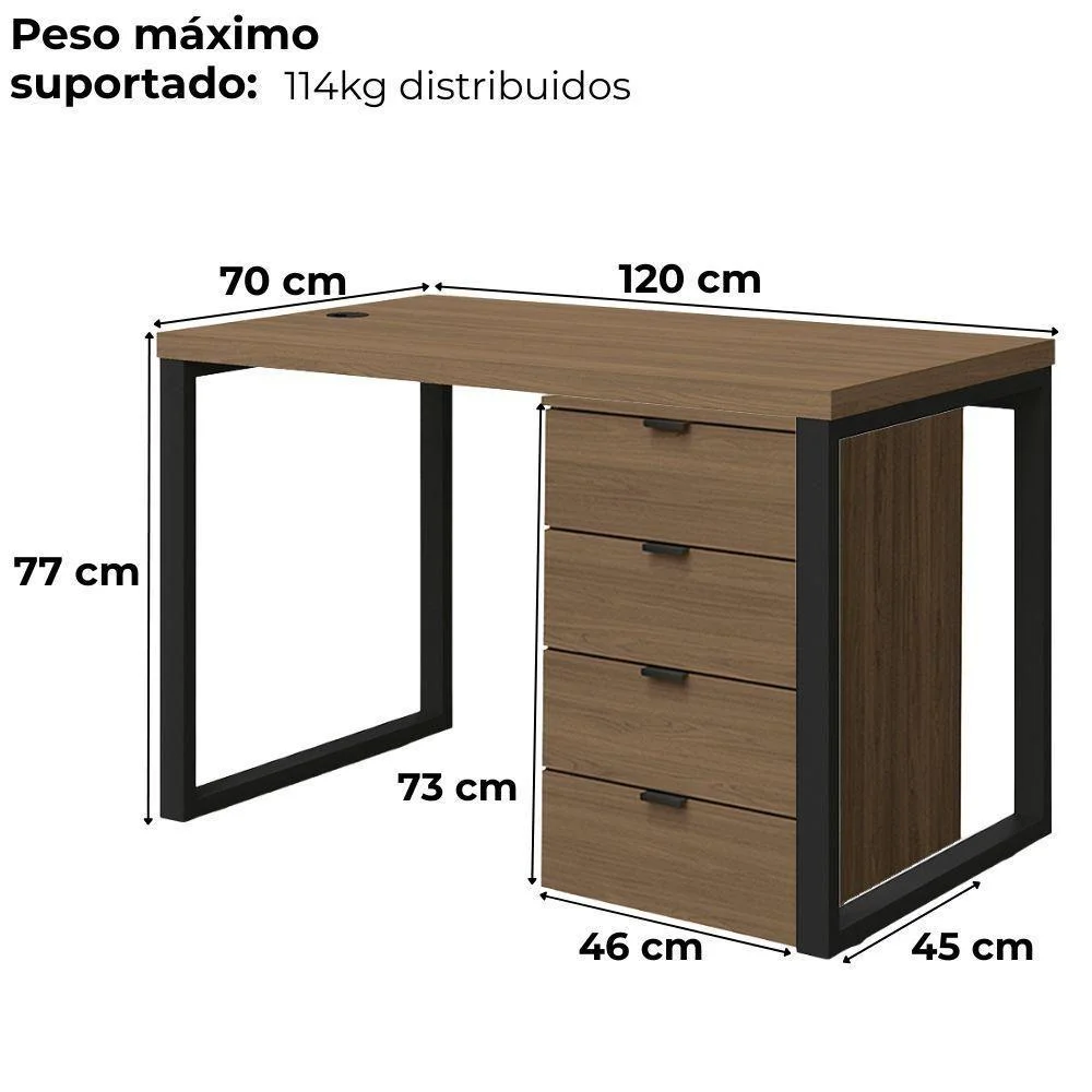 Imagem 5 de 5 do produto Mesa Escritorio 120 Cm E Gaveteiro 4 Gavetas Frame Kappesberg Munique