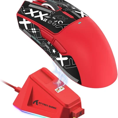 Mouse Attack Shark X11 Vermelho Sem Fio Leve 62g RGB Conexão Tri 2.4g/usb-c/bt22k Dpi Sensor Paw3311 5 Botões