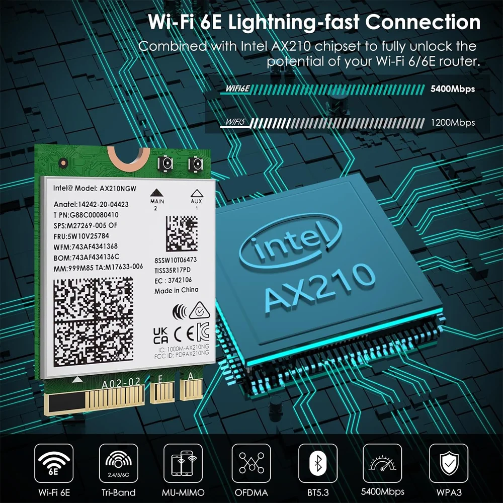 Imagem 3 de 5 do produto Wavlink Adaptador Rede Wifi 6e Ax5400 M.2 Tri-band Wireless