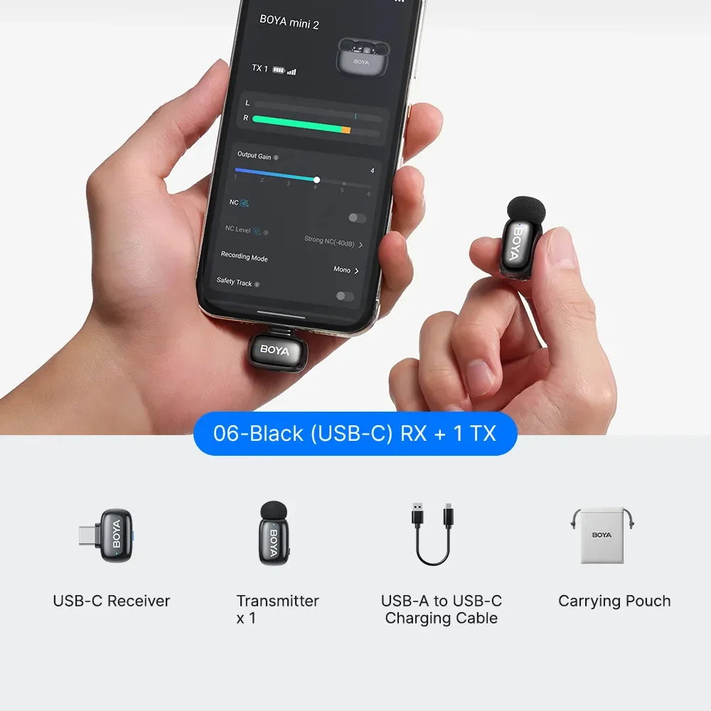 Imagem 2 de 5 do produto Microfone Lapela Boya Mini 2-06 Sem Fio Usb-c Para Celular
