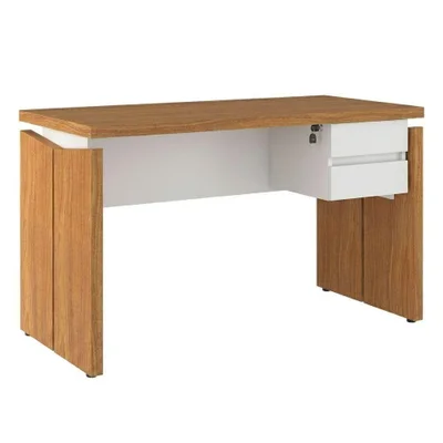 Mesa Escritorio Retangular Y37 Moderno 2 Gavetas Mdp 125cm Freijo Branco Com Gaveteiro Artany