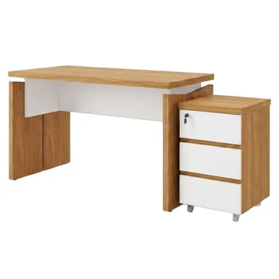Mesa Escritório Y37 Moderno 3 Gavetas Mdp 125cm Branco Artany
