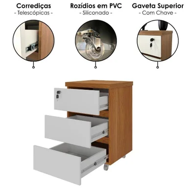 Mesa Escritório Y37 Moderno 3 Gavetas Mdp 125cm Branco Artany — foto 5