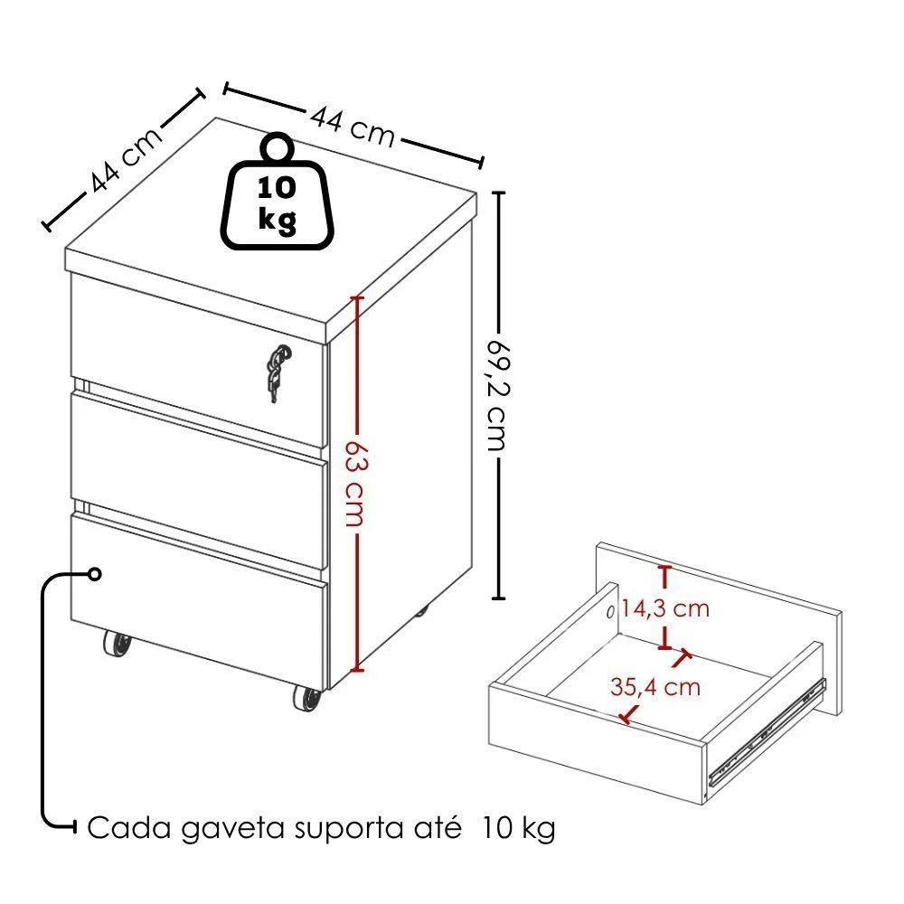 Imagem 3 de 5 do produto Mesa Escritório Y37 Moderno 3 Gavetas Mdp 125cm Preto Artany