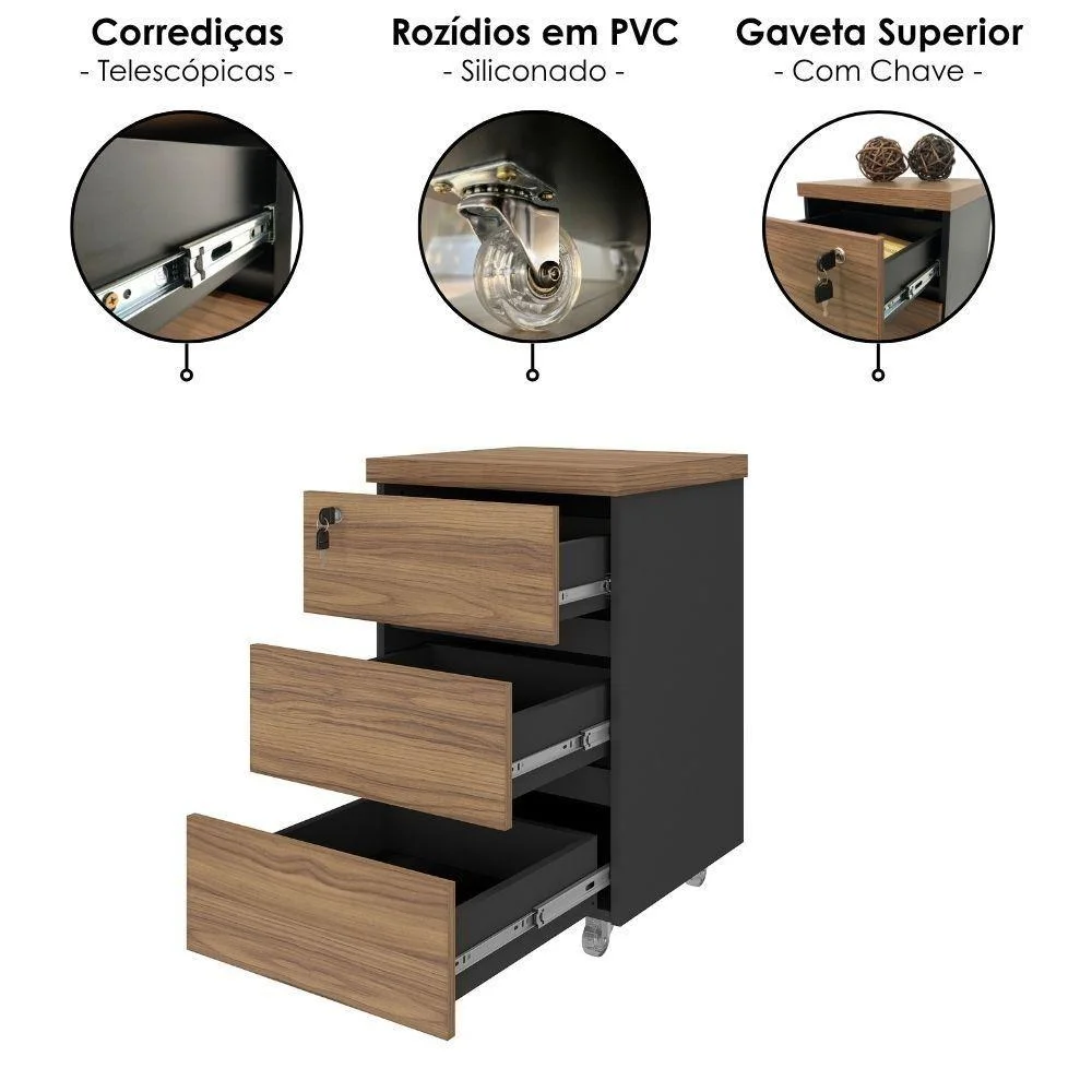Imagem 4 de 5 do produto Mesa Escritório Y37 Moderno 3 Gavetas Mdp 125cm Preto Artany