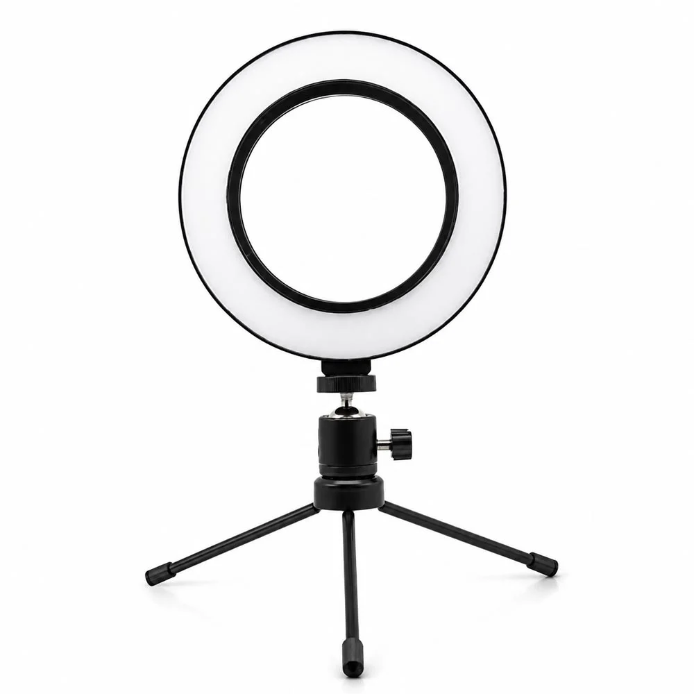 Imagem 1 de 5 do produto Iluminador Ring Light LED Usb Com Tripé 16 Cm Controle De Cor E Luminosidade