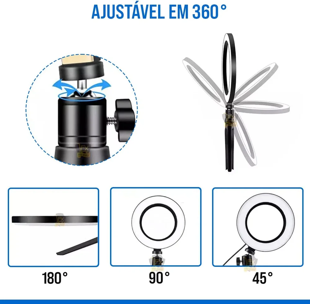 Imagem 5 de 5 do produto Ring Light Iluminador LED Tripé Usb Luz Quente E Fria De Mesa Portátil Com Controle