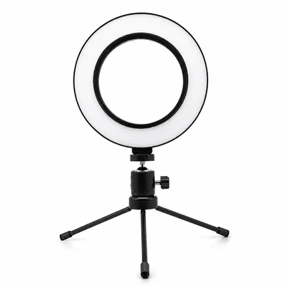 Ring Light 16 Cm LED Bicolor Com Dimmer E Tripé Para Blog E Make