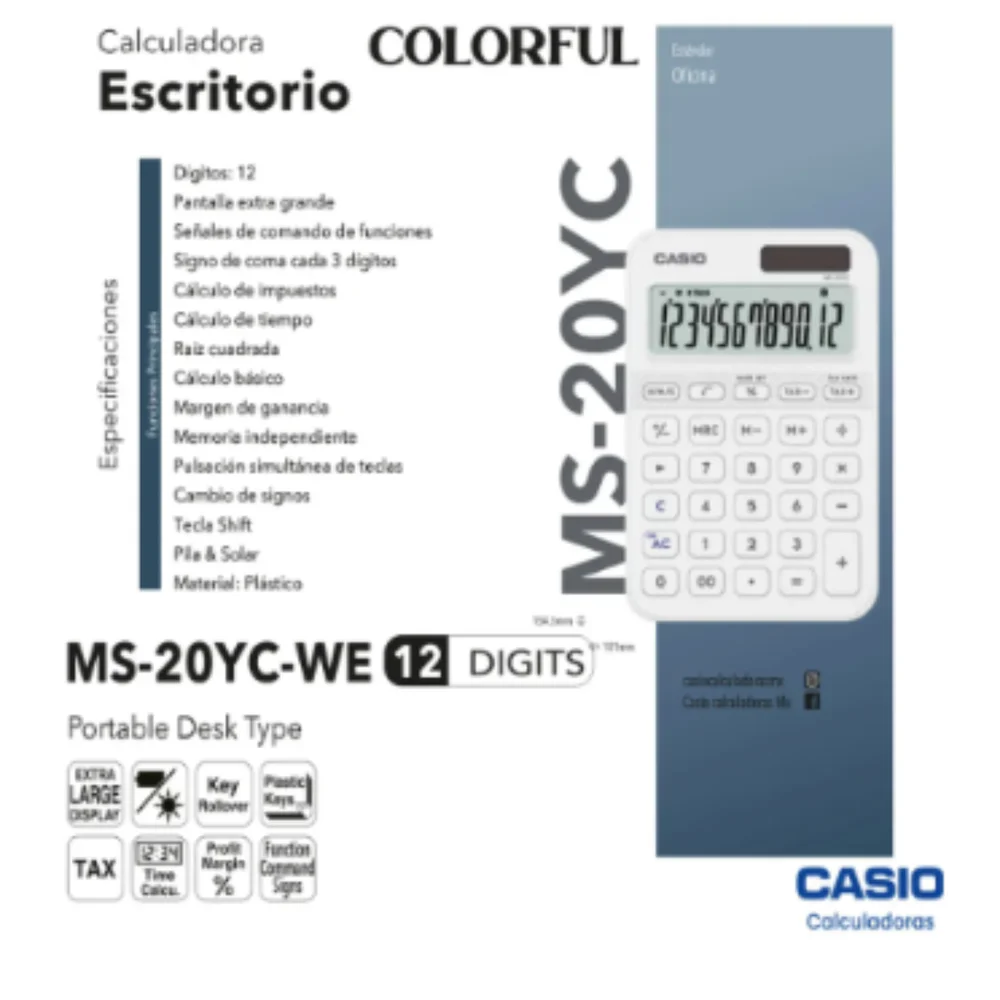 Imagem 2 de 5 do produto Calculadora De Mesa Casio Ms20yc 12 Dígitos Rosa Claro