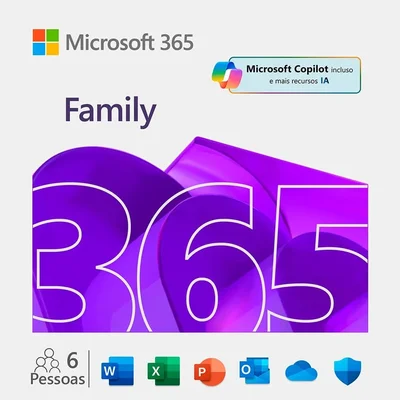 Microsoft 365 Family Até 6 Usuários, 1 Tb Por Usuário, 1 Ano, 6GQ-00088 - Cartão De Ativação