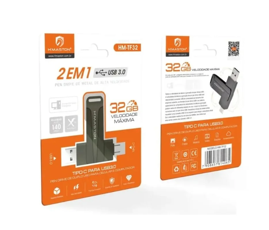 Imagem 2 de 2 do produto Pen Drive 32gb 2 Em 1 Usb-c E Usb 3.0 Metal Hm-tf32 Hmaston