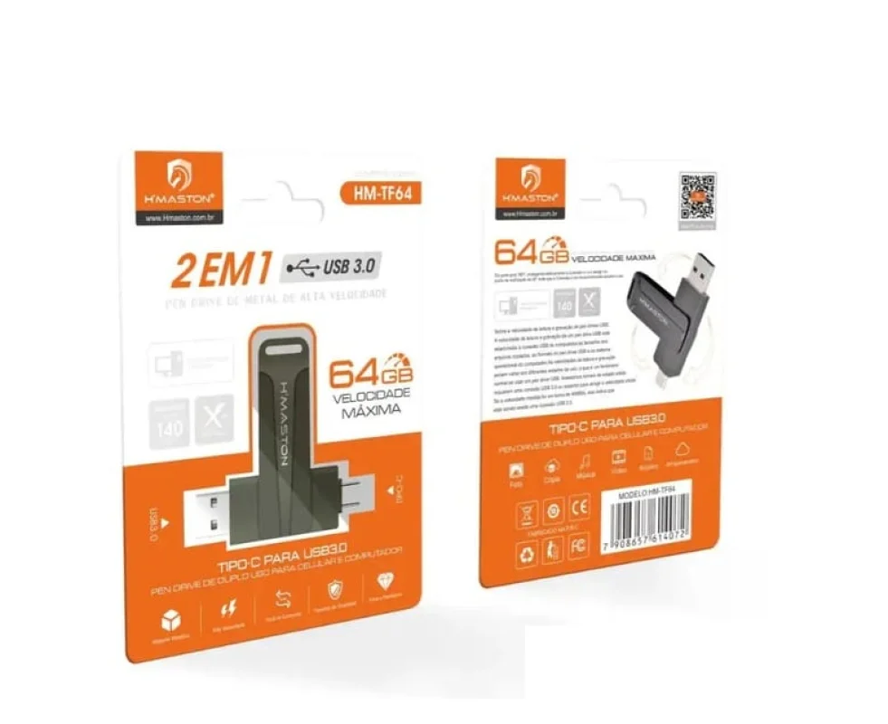 Imagem 2 de 2 do produto Pen Drive 64gb 2 Em 1 Usb-c E Usb 3.0 Metal Hm-tf64 Hmaston