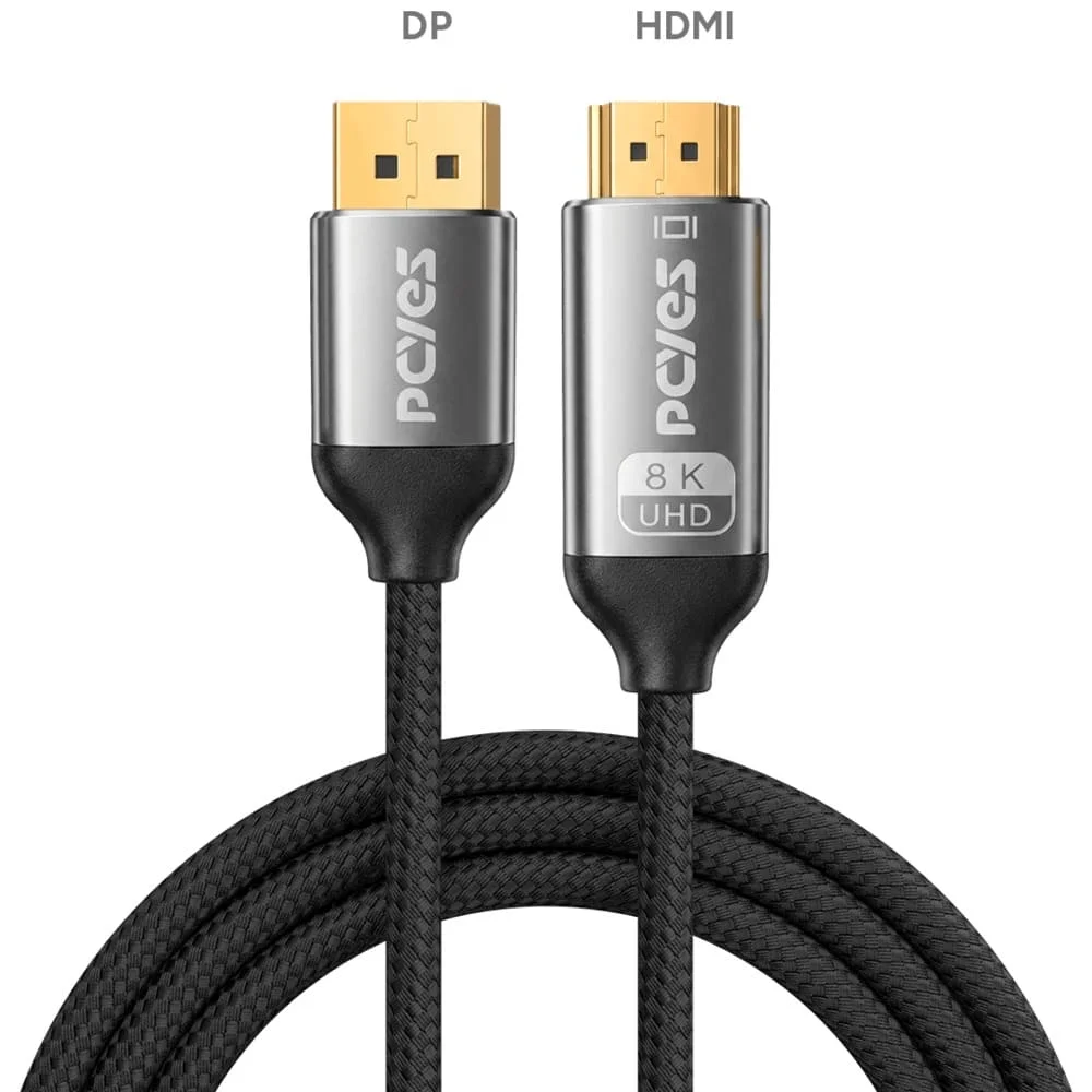 Imagem 2 de 3 do produto Cabo Displayport 1.4 Para HDMI 2.1 M - Preto - 2 Mts - Nylon - Pdphm-2n
