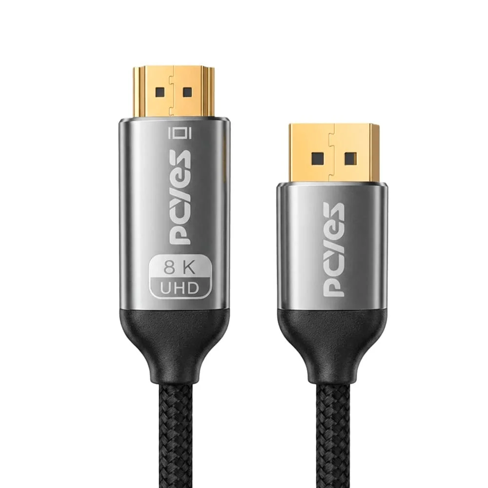 Imagem 3 de 3 do produto Cabo Displayport 1.4 Para HDMI 2.1 M - Preto - 2 Mts - Nylon - Pdphm-2n