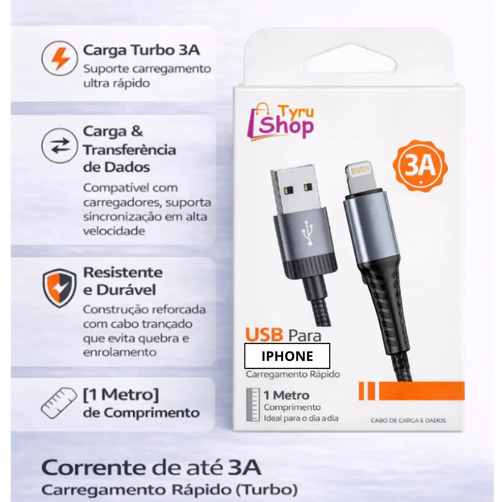 Imagem 5 de 5 do produto Cabo Carregador Turbo Compatível Iphone 7 8 11 Se 12 13 14