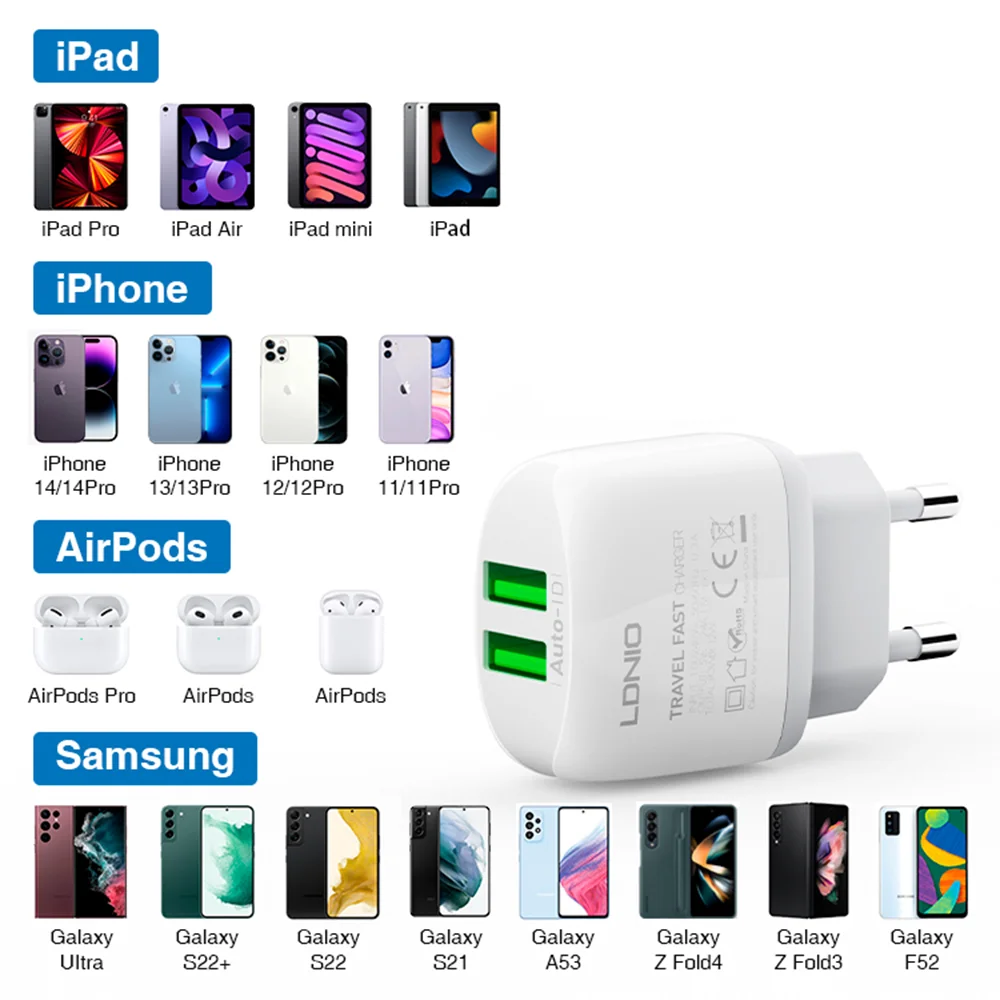 Imagem 2 de 5 do produto Carregador Ldnio A2219 2.4a Usb Carga Rápida Cabo Usb C