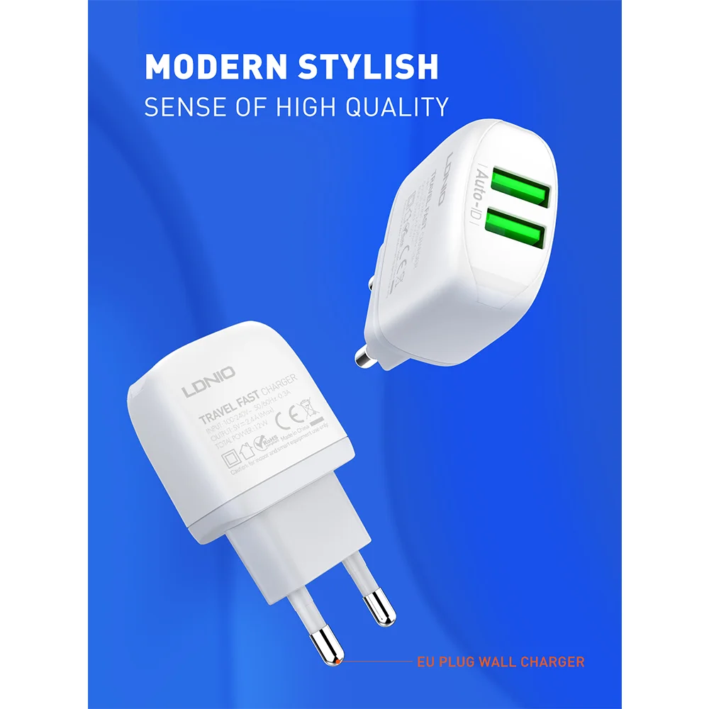 Imagem 4 de 5 do produto Carregador Ldnio A2219 2.4a Usb Carga Rápida Cabo Usb C