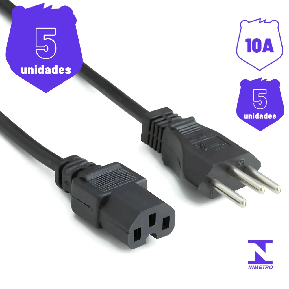 Imagem 3 de 3 do produto Kit 5 Cabo De Força Novo Padrão Para Iec C15 10a 1,80 Metros