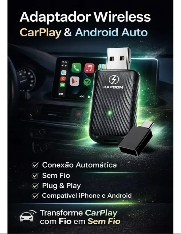 Imagem 5 de 5 do produto Adaptador Carplay Android Auto Sem Fio 2 Em 1 Kapbom