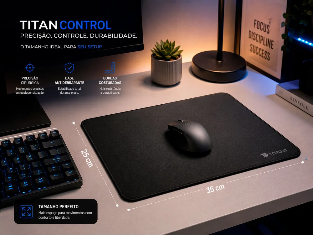 Imagem 2 de 5 do produto Mouse Pad 35x25 Cm Titancontrol Gamer E Home Office Premium Topget - Preto