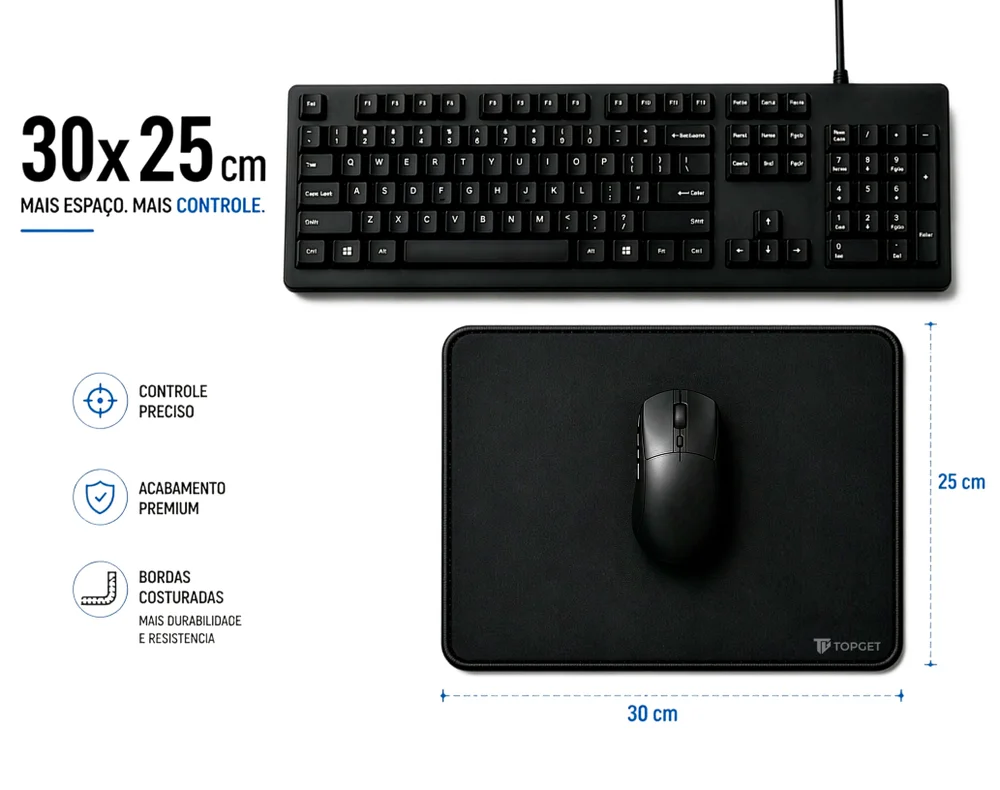 Mouse Pad 30x25 Cm Titancontrol Gamer E Home Office Premium Topget - Preto Mouse Pad 30x25 Cm Titancontrol Gamer E Home Office Premium Topget - Preto