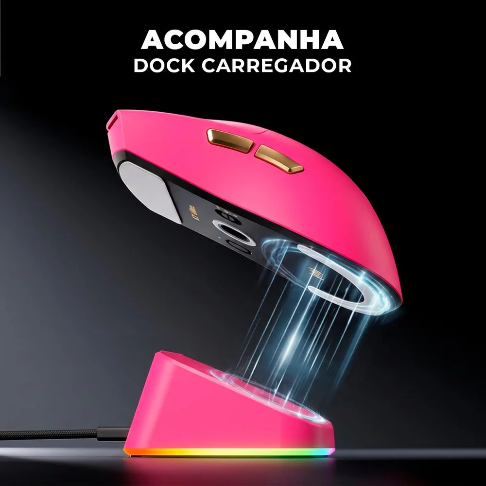Imagem 3 de 5 do produto Mouse Gamer Sem Fio Mchose K7 Ultra Paw3950 8.000hz Dock Magnética RGB 59g