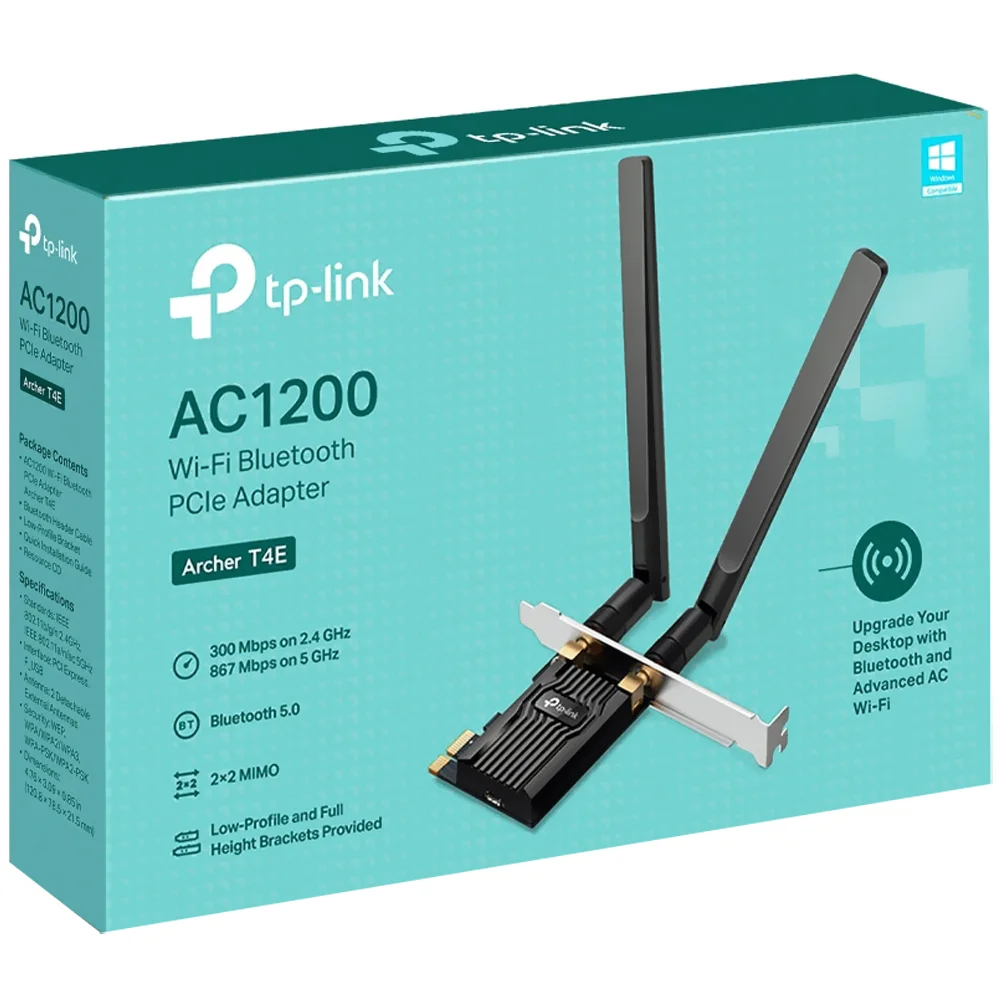 Adaptador Wi-fi Tp-link Archer T4e V3.0 Dual Band Ac1200 PCie 1200mbps 5ghz 2.4ghz Antena Externa