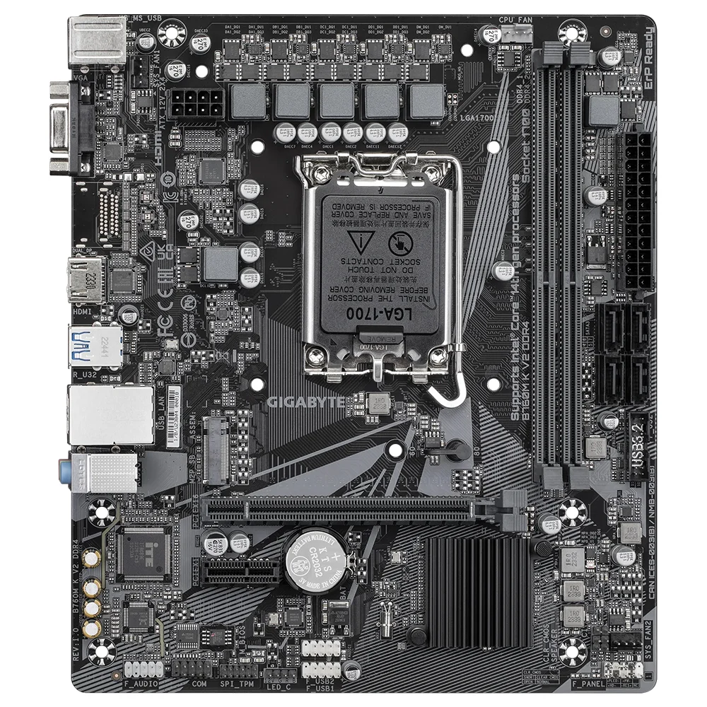Imagem 2 de 3 do produto Placa Mãe Gigabyte B760m K V2 Ddr4 Socket LGA  1700 Micro Atx Vga 4x Ddr4 3200mhz Suporte Intel 12ª Geração