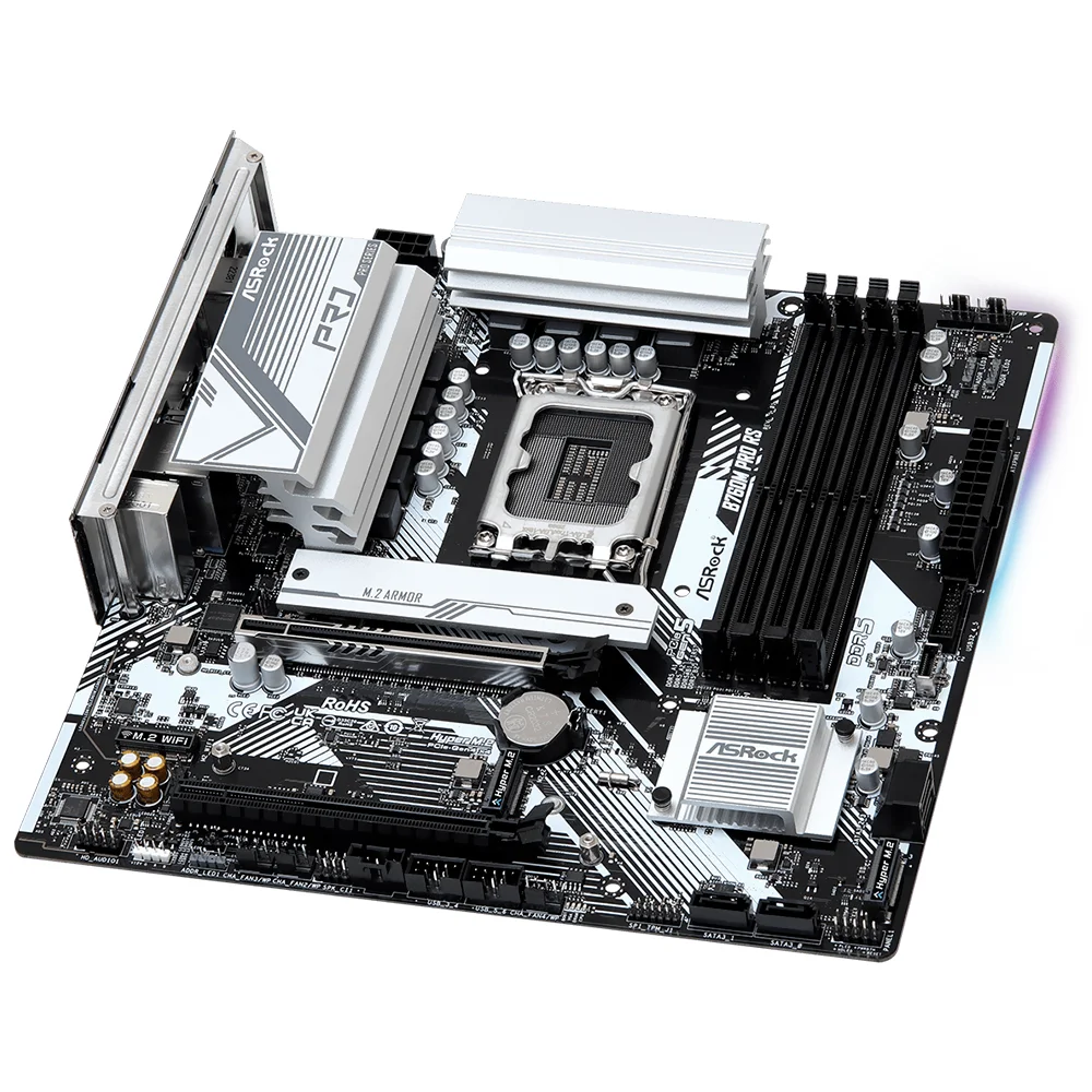 Imagem 2 de 3 do produto Placa Mãe Asrock B760m Pro Rs Socket LGA  1700 Ddr5 Micro Atx 4x Ddr5 128GB PCie 5.0 Usb 3.2 Gen2 RGB