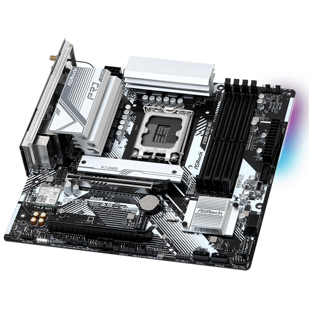 Imagem 3 de 3 do produto Placa Mãe Asrock B760m Pro Rs Wi-fi Socket LGA  1700 Ddr5 Micro Atx Bluetooth 5.2 PCie 4.0 RGB 4x Dimm