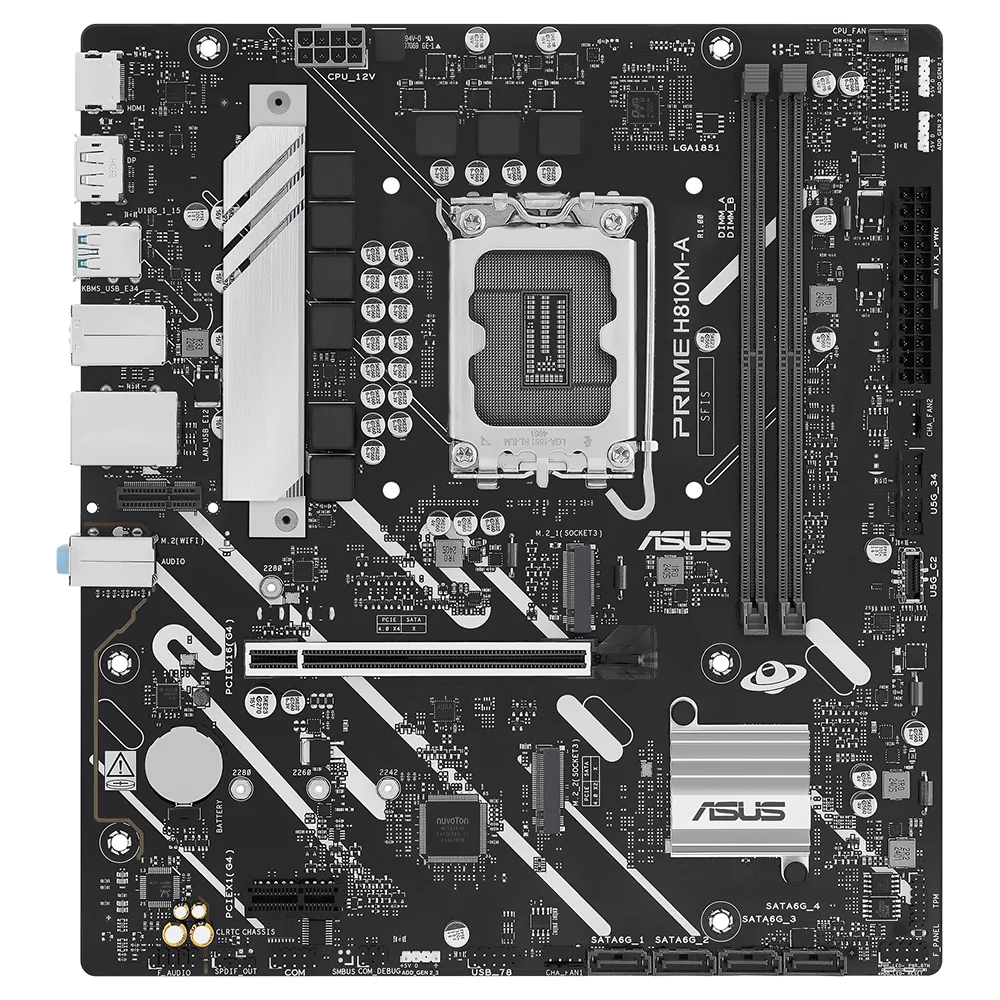 Imagem 2 de 3 do produto Placa Mãe Asus Prime H810m-a Socket LGA  1851 Ddr5 Micro Atx 2x Dimm 3200mhz Suporte A 10ª E 11ª Geração Intel