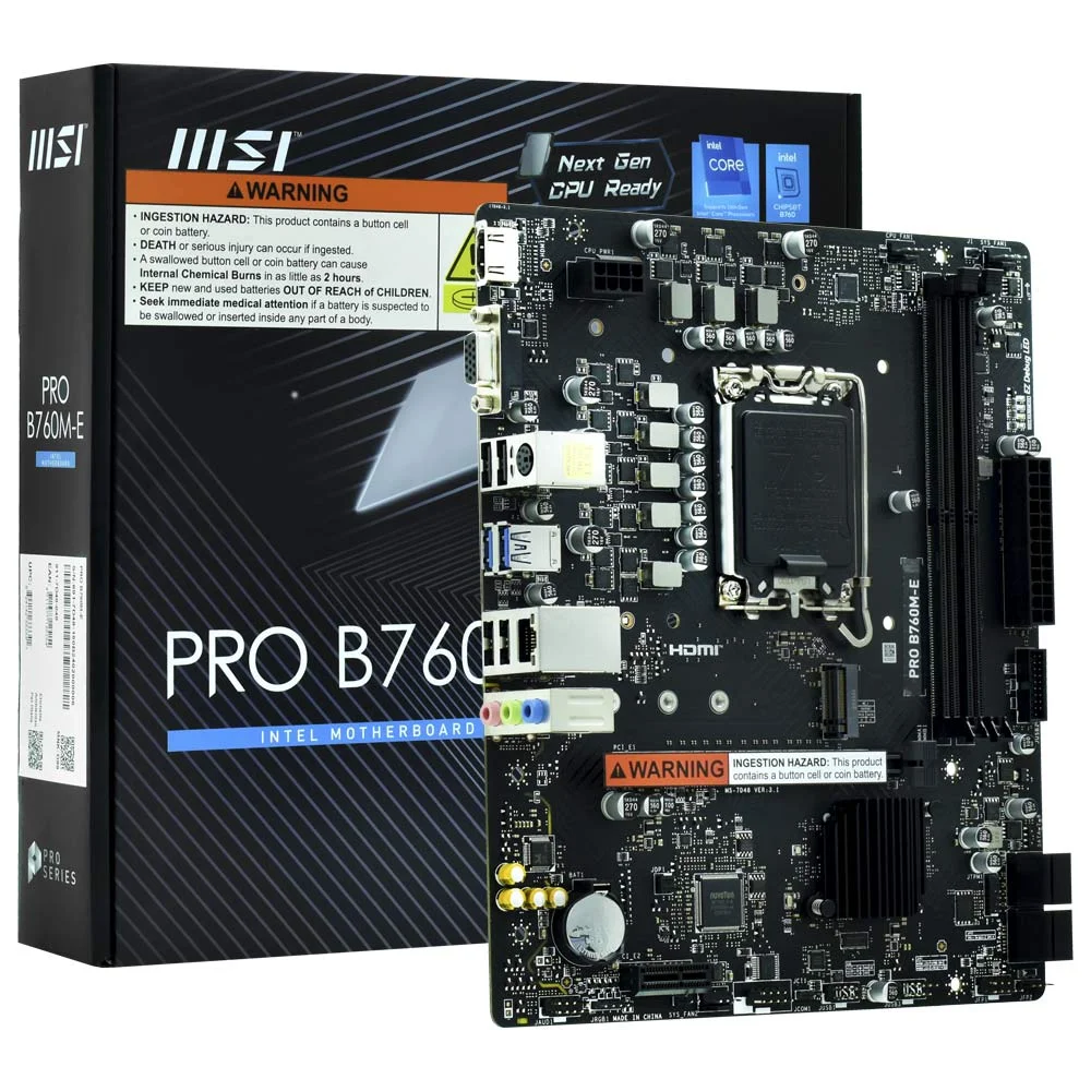 Placa Mãe Msi Pro B760m-e LGA 1700 Micro Atx Vga Ddr5 4 Slots Usb 3.2 Gen 2 Áudio Hd Gaming